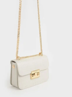Croc-Effect Chain Strap Crossbody Bag -Charles & Keith 2019 L7 CK2 80700998 4 41 3