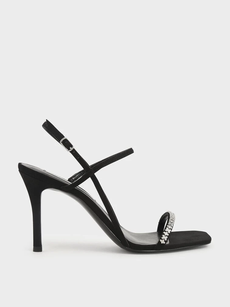 Textured Gem-Embellished Strappy Sandals 1 Textured Gem-Embellished Strappy Sandals