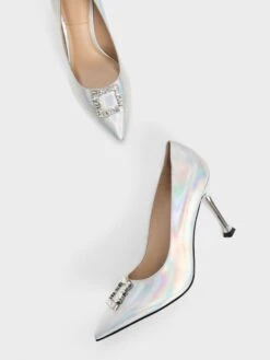Holographic Leather Gem-Embellished Pumps -Charles & Keith 2021 L3 SL1 60280366 24 5