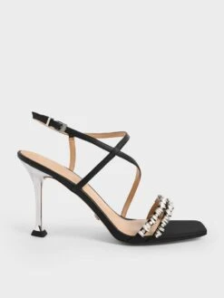 Leather Gem-Embellished Strappy Sandals