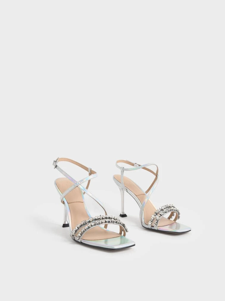 Holographic Leather Gem-Embellished Strappy Sandals 2 Holographic Leather Gem-Embellished Strappy Sandals - Image 2