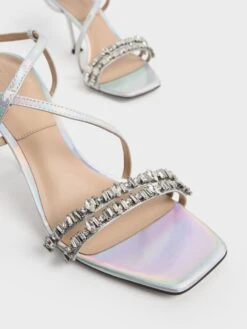Holographic Leather Gem-Embellished Strappy Sandals 8 Holographic Leather Gem-Embellished Strappy Sandals -Charles & Keith 2021 L3 SL1 60360230 24 7
