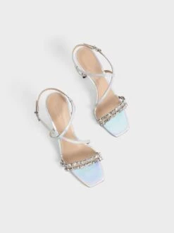 Holographic Leather Gem-Embellished Strappy Sandals 9 Holographic Leather Gem-Embellished Strappy Sandals -Charles & Keith 2021 L3 SL1 60360230 24 8