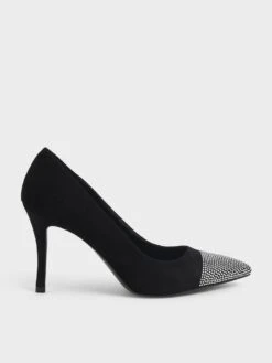 Gem-Embellished Textured Stiletto Pumps