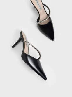 Gem-Encrusted Patent Stiletto Mules -Charles & Keith 2021 L7 CK1 60361363 J5 8