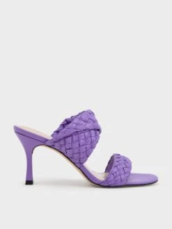 Double Strap Woven Heeled Mules