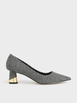 Metallic Sculptural Heel Tweed Pumps