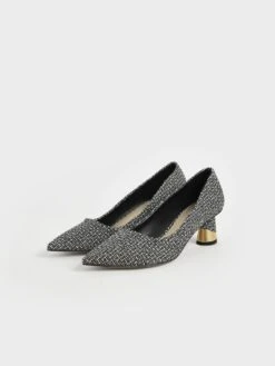 Metallic Sculptural Heel Tweed Pumps -Charles & Keith 2021 L7 CK1 60920286 24 3