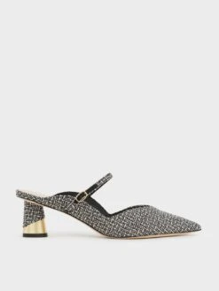 Metallic Sculptural Heel Tweed Mules