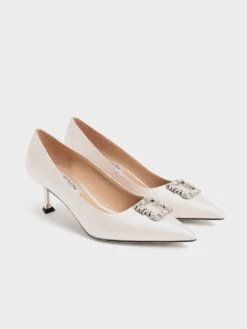 Satin Gem-Embellished Kitten Heel Pumps -Charles & Keith 2021 L7 SL1 60580031 09 3