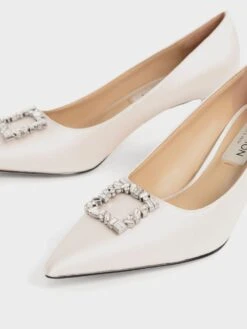 Satin Gem-Embellished Kitten Heel Pumps -Charles & Keith 2021 L7 SL1 60580031 09 5