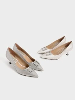Satin Gem-Embellished Kitten Heel Pumps -Charles & Keith 2021 L7 SL1 60580031 09 7