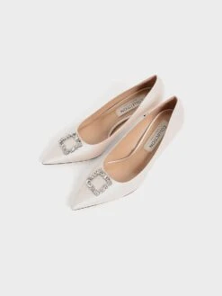 Satin Gem-Embellished Kitten Heel Pumps -Charles & Keith 2021 L7 SL1 60580031 09 8