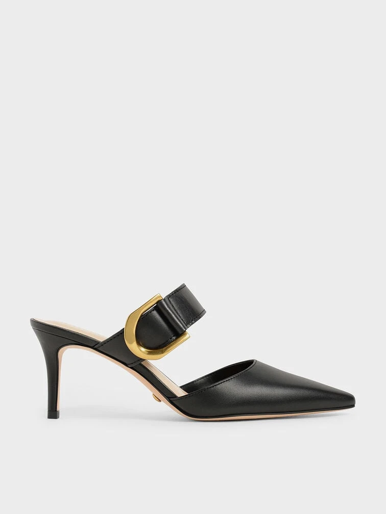 Gabine Buckled Leather Mule Pumps 1 Gabine Buckled Leather Mule Pumps