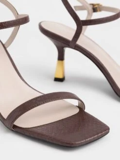Snake-Print Ankle-Strap Heeled Sandals -Charles & Keith 2022 L3 CK1 60580244 G5 5