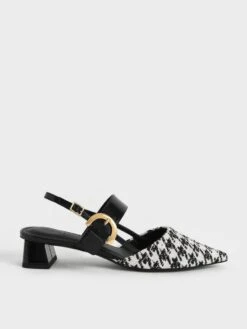 Houndstooth Buckled Slingback Pumps