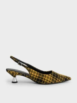 Checkered Spool Heel Slingback Pumps