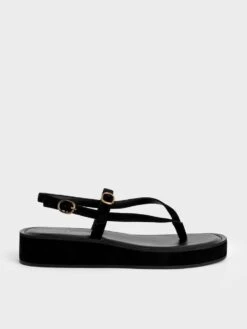 Textured Strappy Flatform Thong Sandals