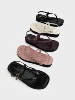 Textured Strappy Flatform Thong Sandals -Charles & Keith 2022 L6 CK1 80050091 B8 7