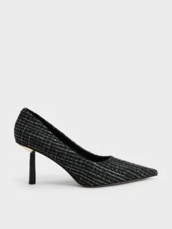 Tweed Pointed-Toe Cylindrical Heel Pumps