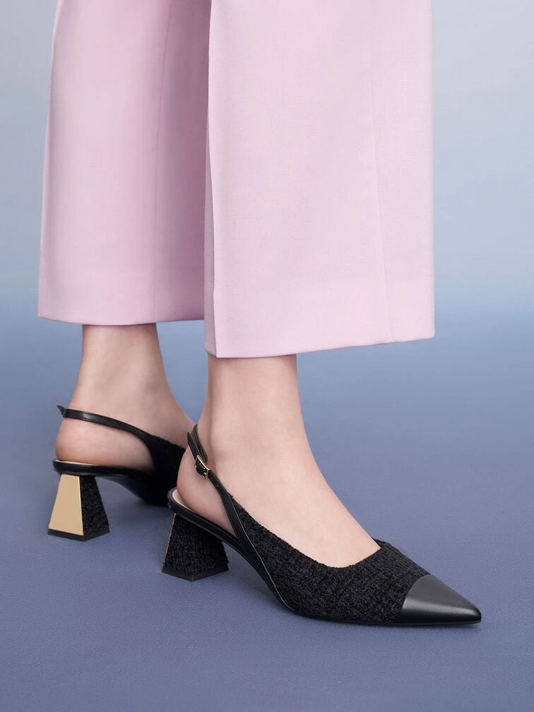 Tweed Toe Cap Slingback Pumps 2 Tweed Toe Cap Slingback Pumps - Image 2