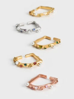 Pearl & Crystal-Embellished Ring -Charles & Keith 2022 L7 CK5 31470100 57 5