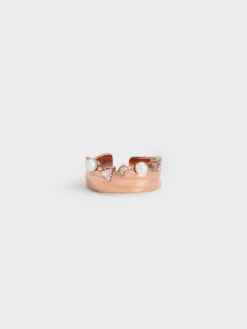 Pearl & Crystal-Embellished Wide-Band Ring