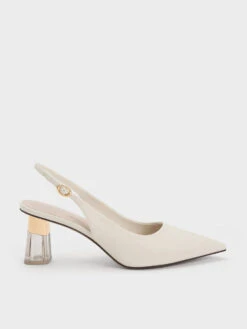 See-Through Trapeze Heel Slingback Pumps