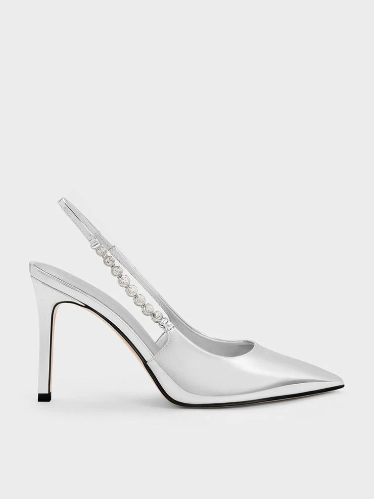 Gem-Strap Metallic Slingback Pumps 1 Gem-Strap Metallic Slingback Pumps