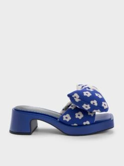 Floral Puffy Bow Heeled Mules