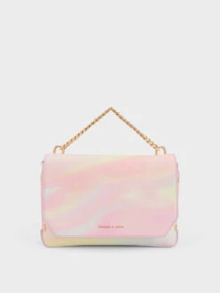 Swirl-Print Metallic Accent Front Flap Bag