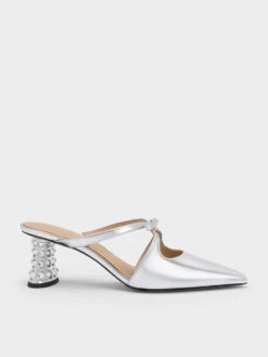 Bow Crossover Gem-Embellished Mules