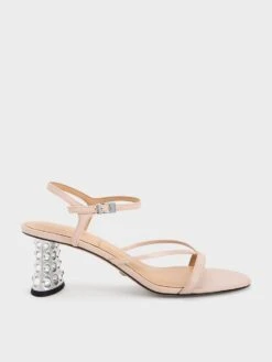 Embellished Heel Leather Sandals