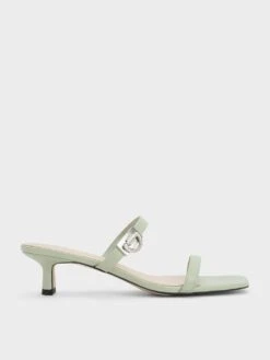 Metallic Accent Double Strap Mules
