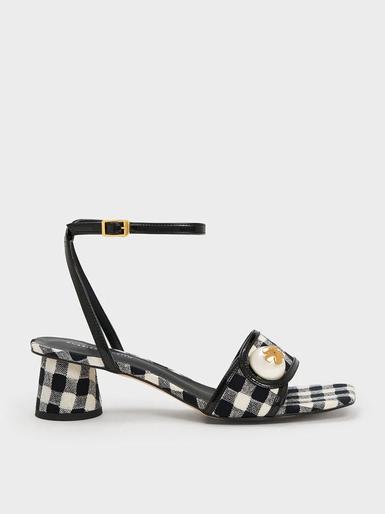 Pearl-Embellished Gingham Sandals 1 Pearl-Embellished Gingham Sandals