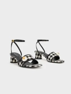 Pearl-Embellished Gingham Sandals 9 Pearl-Embellished Gingham Sandals -Charles & Keith 2023 L3 CK1 60050994 24 3