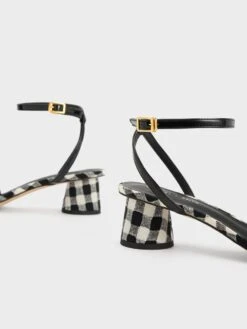 Pearl-Embellished Gingham Sandals 11 Pearl-Embellished Gingham Sandals -Charles & Keith 2023 L3 CK1 60050994 24 5