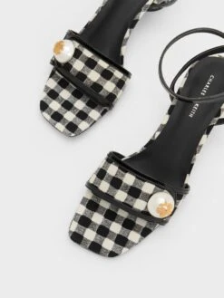 Pearl-Embellished Gingham Sandals 13 Pearl-Embellished Gingham Sandals -Charles & Keith 2023 L3 CK1 60050994 24 8