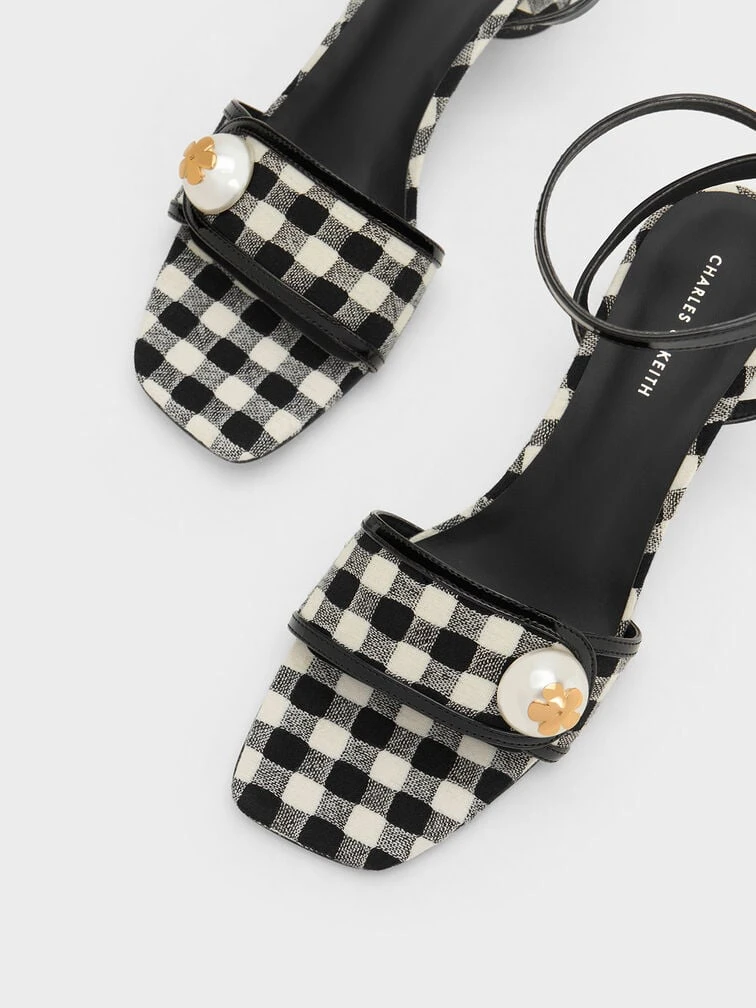 Pearl-Embellished Gingham Sandals 7 Pearl-Embellished Gingham Sandals - Image 7