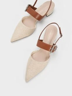 Buckled Strap Linen Slingback Pumps -Charles & Keith 2023 L3 CK1 60920338 05 8