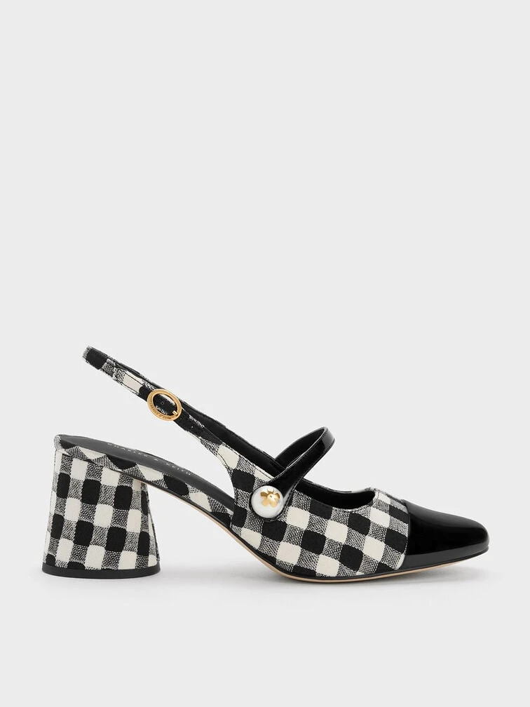 Pearl Embellished Gingham Slingback Pumps 1 Pearl Embellished Gingham Slingback Pumps
