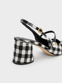 Pearl Embellished Gingham Slingback Pumps 7 Pearl Embellished Gingham Slingback Pumps -Charles & Keith 2023 L3 CK1 61720149 24 5