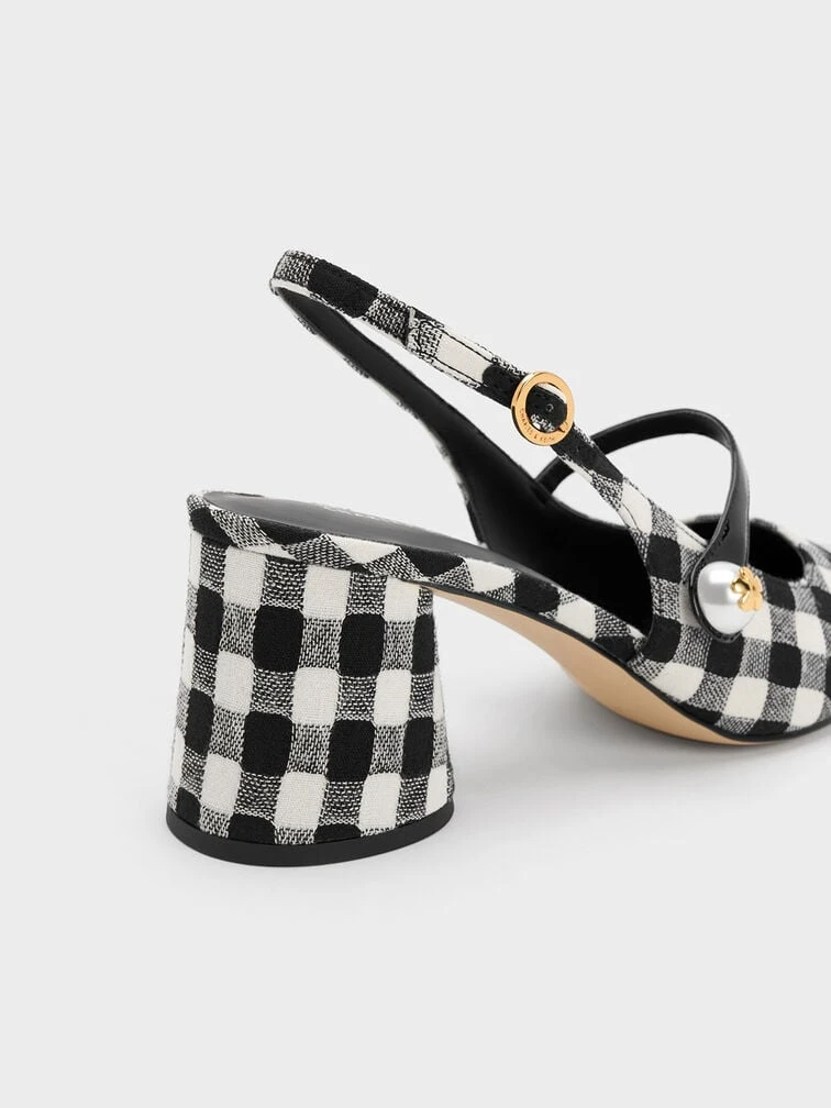 Pearl Embellished Gingham Slingback Pumps 3 Pearl Embellished Gingham Slingback Pumps - Image 3