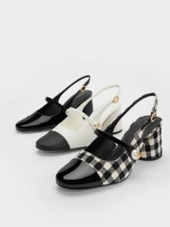 Pearl Embellished Gingham Slingback Pumps 8 Pearl Embellished Gingham Slingback Pumps -Charles & Keith 2023 L3 CK1 61720149 24 7