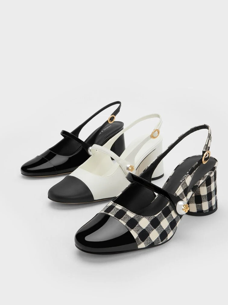 Pearl Embellished Gingham Slingback Pumps 4 Pearl Embellished Gingham Slingback Pumps - Image 4