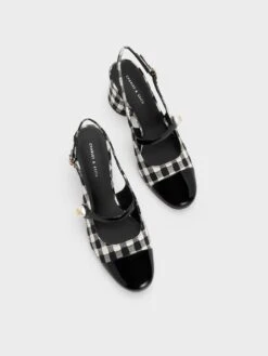 Pearl Embellished Gingham Slingback Pumps 9 Pearl Embellished Gingham Slingback Pumps -Charles & Keith 2023 L3 CK1 61720149 24 8