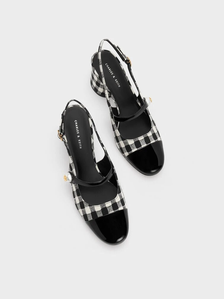 Pearl Embellished Gingham Slingback Pumps 5 Pearl Embellished Gingham Slingback Pumps - Image 5