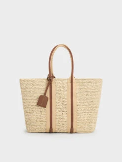 Striped Handles Raffia Tote Bag