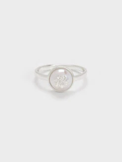 Flower-Embellished Pearl Ring