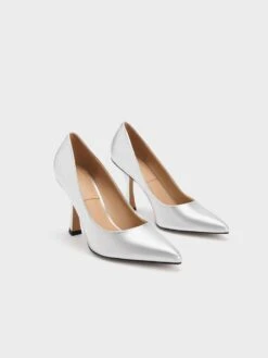 Metallic Leather Flare Heel Pumps 9 Metallic Leather Flare Heel Pumps -Charles & Keith 2023 L3 SL1 60280433 07 3
